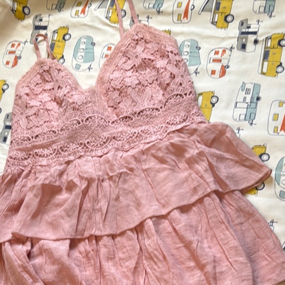 Pink Lace Tiered Dress